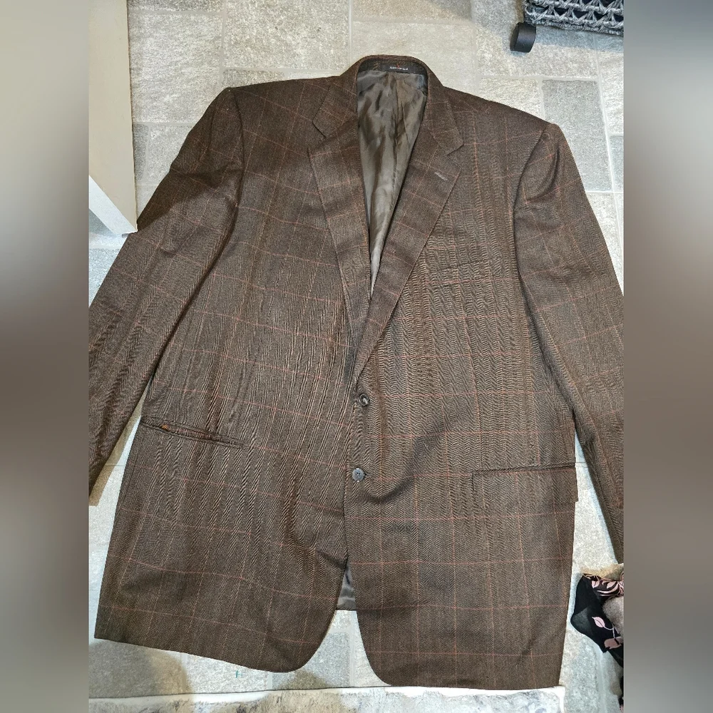 Ermenegildo Zegna Trofeo Brown Plaid Blazer Suit Jacket Wool 58L $1500 Retail